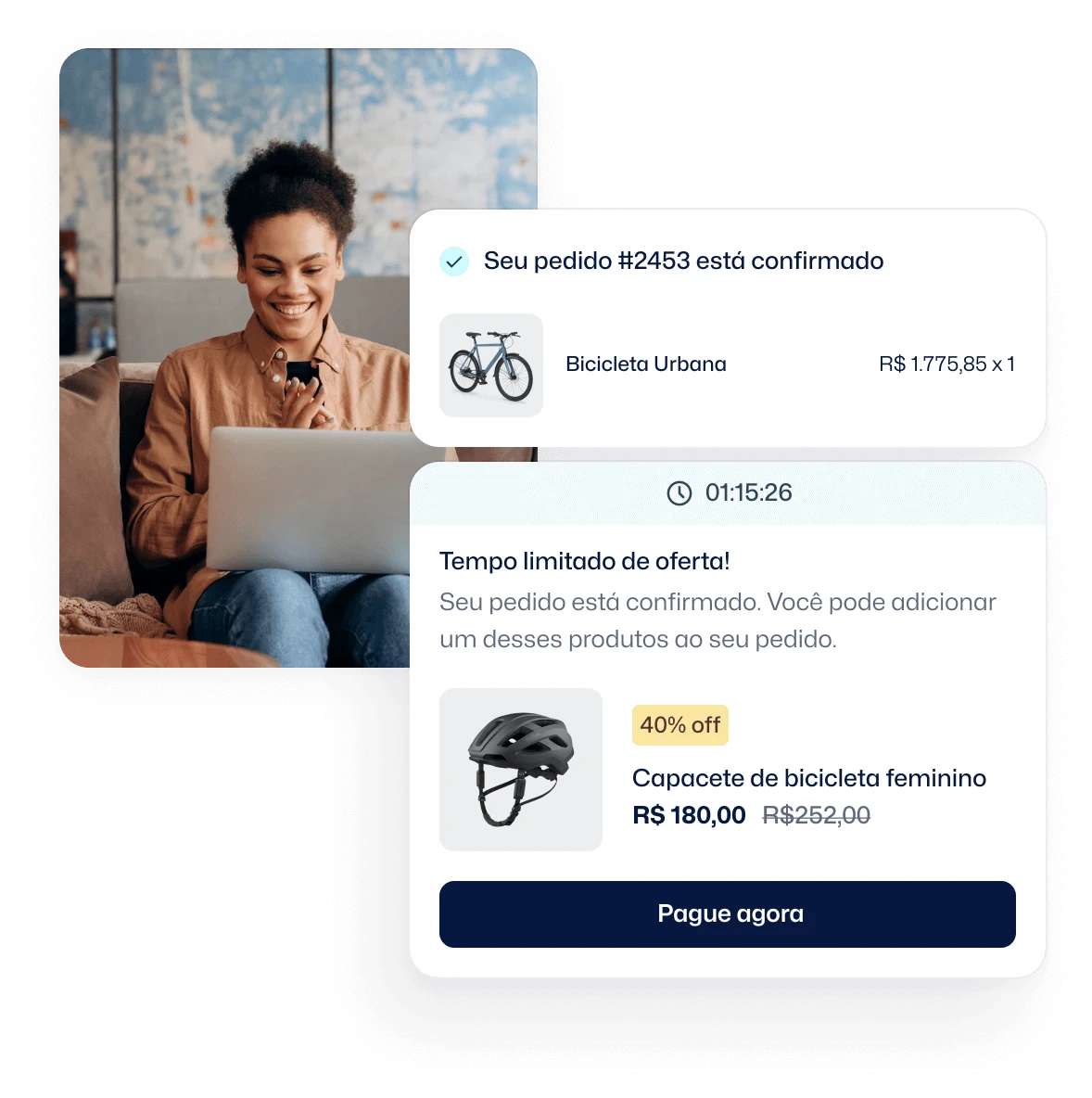 exemplificação de como funciona o upsell de um clique na plataforma de vendas online Cartpanda
