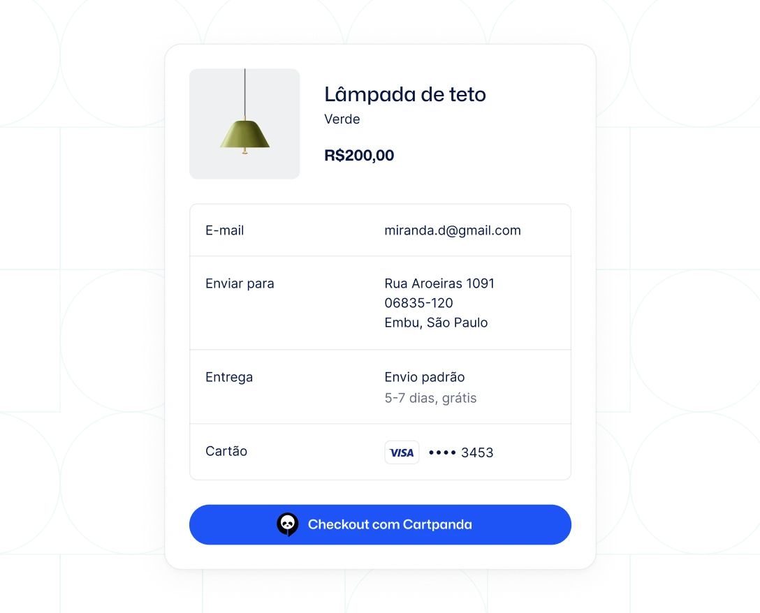 Visualização do checkout com um clique do Cartpanda