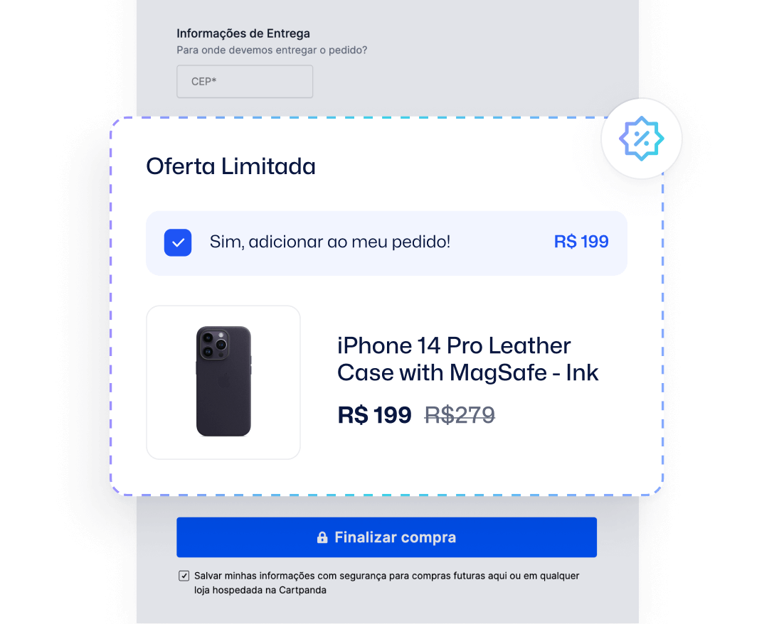 exemplo visual do anúncio de oferta no formato order bump na plataforma de vendas online Cartpanda.