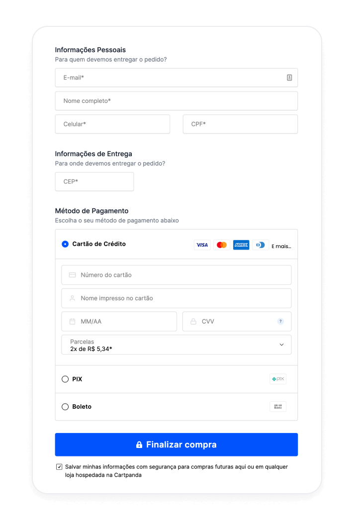 Formulário de checkout Cartpanda